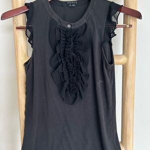 Theory Flounce Tuxedo Blouse Black Medium
